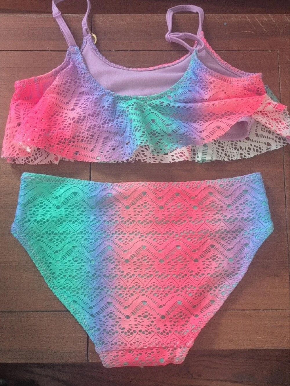 H&M Girls Pink Purple Teal Lace Overlay Bikini Set